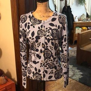 Charter Club Lavender and Navy Floral Button Cardigan